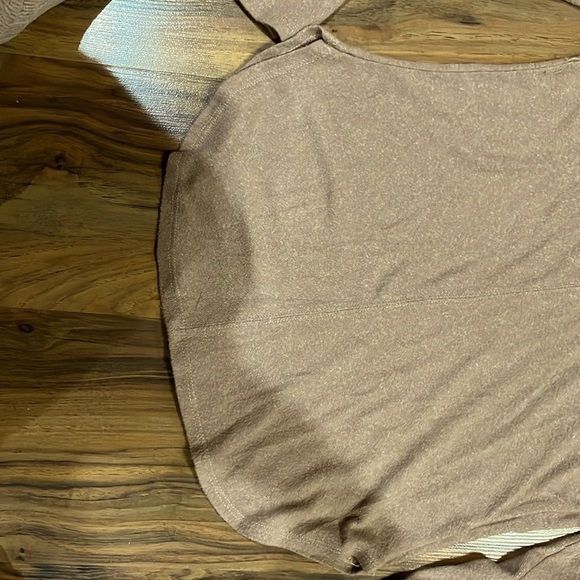 🌻 BOBEAU LIGHTWEIGHT LONG SLEEVE HOODIE V NECK AND TAUPE NUBBY FABRIC SIZE:S - Picture 5 of 12